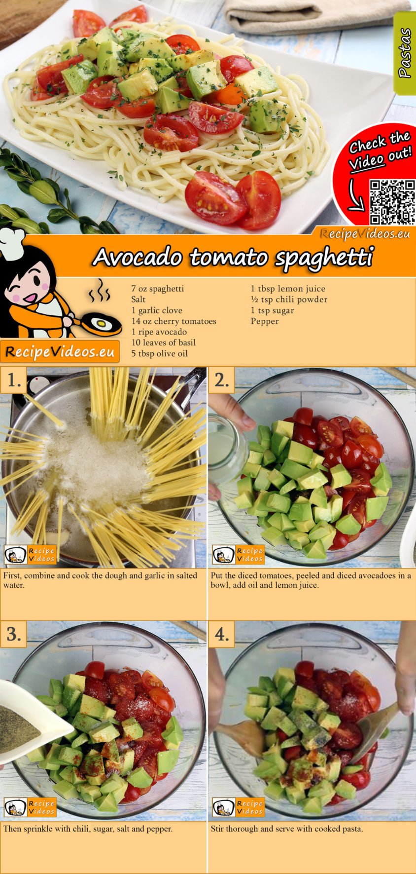 Avocado tomato spaghetti recipe with video